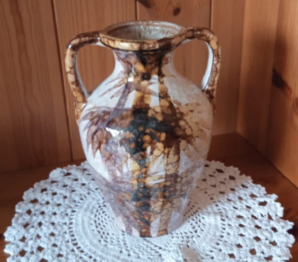 Vase amphore en céramique beige et marron