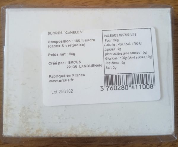 Ingrédients sucres cannelés Ercus