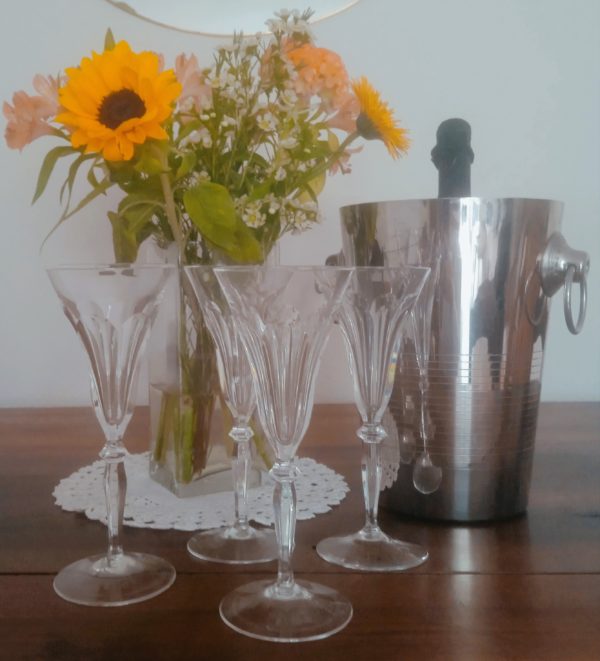 Présentation flutes à champagne x 4 en cristal avec seau à champagne