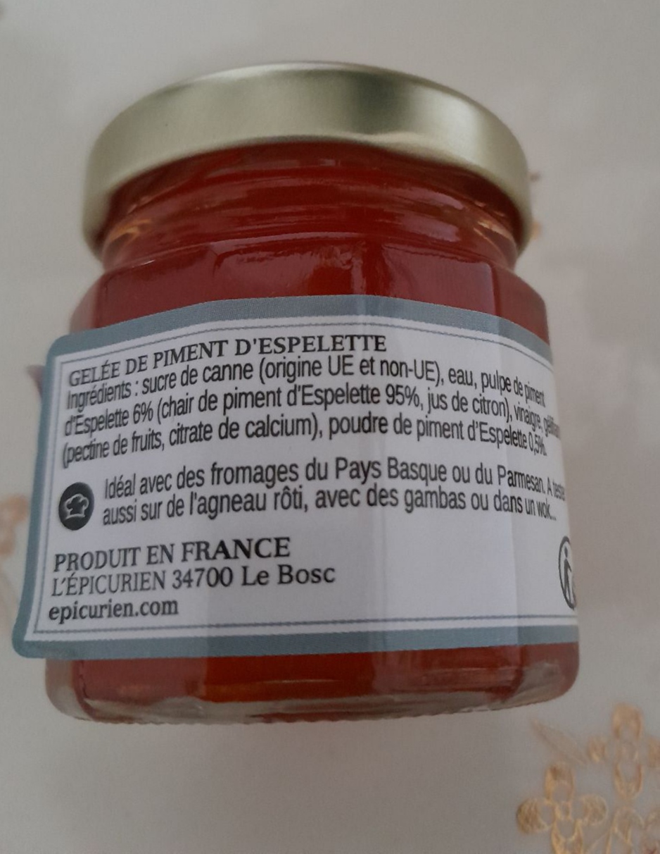 Ingrédients gelée de Piment d'Espelette
