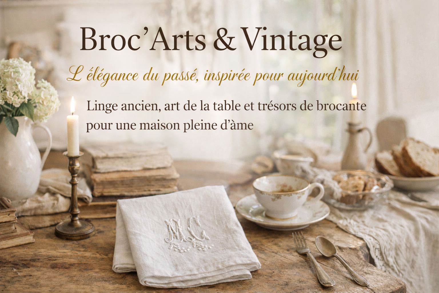Broc arts et vintage, linge ancien, art de la table et trésors de la brocante.