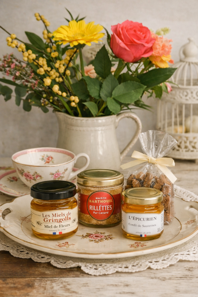 Article de blog articulant autour de mon choix pour mes panières gourmandes, produits et vaisselle